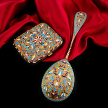 Load image into Gallery viewer, Antique Imperial Russian Large Silver Cloisonne Enamel Serving Spoon - c.1880