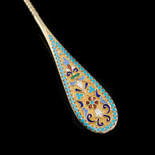 Load image into Gallery viewer, Antique Imperial Russian Large Silver Cloisonne Enamel Serving Spoon - c.1880