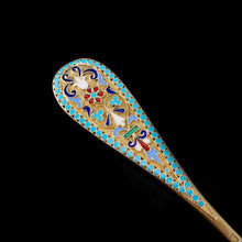 Load image into Gallery viewer, Antique Imperial Russian Large Silver Cloisonne Enamel Serving Spoon - c.1880