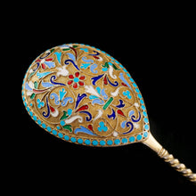 Load image into Gallery viewer, Antique Imperial Russian Large Silver Cloisonne Enamel Serving Spoon - c.1880