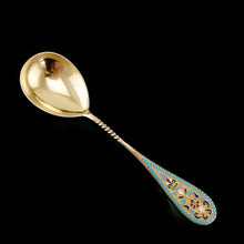 Load image into Gallery viewer, Antique Imperial Russian Large Silver Cloisonne Enamel Serving Spoon - c.1880