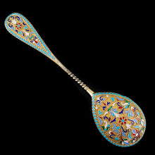 Load image into Gallery viewer, Antique Imperial Russian Large Silver Cloisonne Enamel Serving Spoon - c.1880