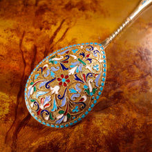 Load image into Gallery viewer, Antique Imperial Russian Large Silver Cloisonne Enamel Serving Spoon - c.1880