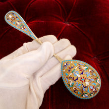 Load image into Gallery viewer, Antique Imperial Russian Large Silver Cloisonne Enamel Serving Spoon - c.1880