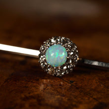 Load image into Gallery viewer, Antique 18K White Gold Opal & Diamond Cluster Pin Brooch - c.1910