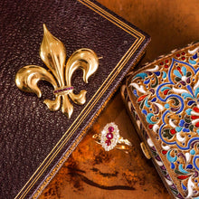 Load image into Gallery viewer, Antique Victorian Large 18K Gold & Ruby Fleur De Lis Brooch - c.1900