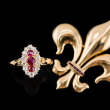 Load image into Gallery viewer, Antique Victorian 18K Gold Ruby & Diamond Navette Cluster Ring - c.1880