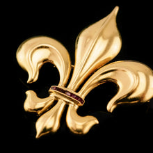Load image into Gallery viewer, Antique Victorian Large 18K Gold & Ruby Fleur De Lis Brooch - c.1900