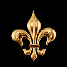 Load image into Gallery viewer, Antique Victorian Large 18K Gold & Ruby Fleur De Lis Brooch - c.1900