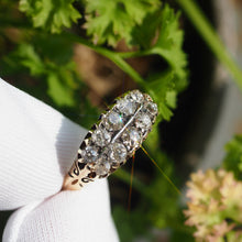 Load image into Gallery viewer, Antique Victorian 18K Gold Diamond Ring Old Cut Two Row Boat-Shaped - c.1890