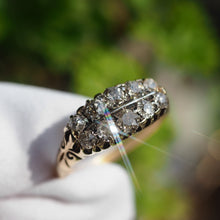 Load image into Gallery viewer, Antique Victorian 18K Gold Diamond Ring Old Cut Two Row Boat-Shaped - c.1890