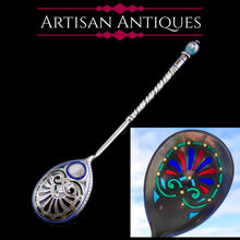 Load image into Gallery viewer, Antique Imperial Russian Solid Silver Plique a Jour Champleve Enamel Spoon - c.1890