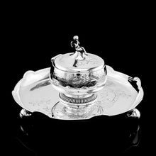 Load image into Gallery viewer, Antique Victorian Solid Silver Inkstand/Inkwell Aesthetic Movement Design - Martin Hall & Co. 1877