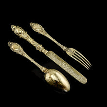 Load image into Gallery viewer, Antique Victorian Solid Silver Gilt Traveling/Christening Cutlery Set - Martin Hall & Co. 1872
