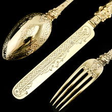 Load image into Gallery viewer, Antique Victorian Solid Silver Gilt Traveling/Christening Cutlery Set - Martin Hall & Co. 1872