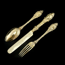 Load image into Gallery viewer, Antique Victorian Solid Silver Gilt Traveling/Christening Cutlery Set - Martin Hall & Co. 1872