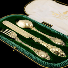 Load image into Gallery viewer, Antique Victorian Solid Silver Gilt Traveling/Christening Cutlery Set - Martin Hall & Co. 1872