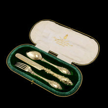 Load image into Gallery viewer, Antique Victorian Solid Silver Gilt Traveling/Christening Cutlery Set - Martin Hall & Co. 1872