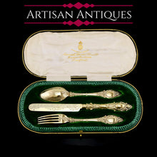 Load image into Gallery viewer, Antique Victorian Solid Silver Gilt Traveling/Christening Cutlery Set - Martin Hall & Co. 1872