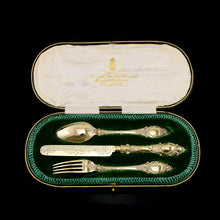 Load image into Gallery viewer, Antique Victorian Solid Silver Gilt Traveling/Christening Cutlery Set - Martin Hall & Co. 1872
