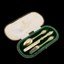 Load image into Gallery viewer, Antique Victorian Solid Silver Gilt Traveling/Christening Cutlery Set - Martin Hall & Co. 1872