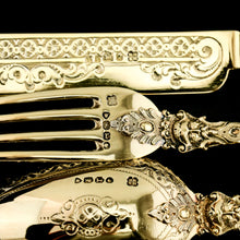 Load image into Gallery viewer, Antique Victorian Solid Silver Gilt Traveling/Christening Cutlery Set - Martin Hall & Co. 1872