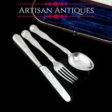 Load image into Gallery viewer, Antique Victorian Solid Silver Traveling/Christening Cutlery Set - Aaron Hadfield 1849