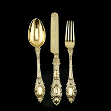 Load image into Gallery viewer, Antique Victorian Solid Silver Gilt Traveling/Christening Cutlery Set - Martin Hall & Co. 1872