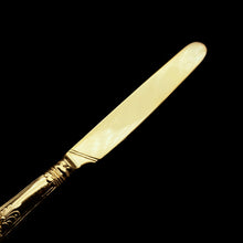 Load image into Gallery viewer, Antique Victorian Solid Silver Gilt Fruit/Dessert Knives & Forks Set of Six in Queens Pattern - Aaron Hadfield 1839 - Artisan Antiques