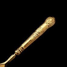 Load image into Gallery viewer, Antique Victorian Solid Silver Gilt Fruit/Dessert Knives & Forks Set of Six in Queens Pattern - Aaron Hadfield 1839 - Artisan Antiques