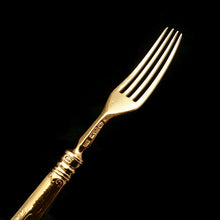 Load image into Gallery viewer, Antique Victorian Solid Silver Gilt Fruit/Dessert Knives & Forks Set of Six in Queens Pattern - Aaron Hadfield 1839 - Artisan Antiques