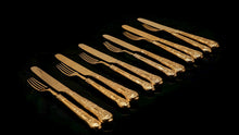 Load image into Gallery viewer, Antique Victorian Solid Silver Gilt Fruit/Dessert Knives & Forks Set of Six in Queens Pattern - Aaron Hadfield 1839 - Artisan Antiques
