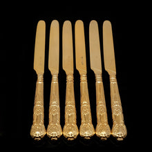 Load image into Gallery viewer, Antique Victorian Solid Silver Gilt Fruit/Dessert Knives & Forks Set of Six in Queens Pattern - Aaron Hadfield 1839 - Artisan Antiques