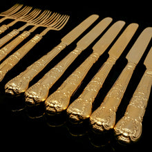 Load image into Gallery viewer, Antique Victorian Solid Silver Gilt Fruit/Dessert Knives & Forks Set of Six in Queens Pattern - Aaron Hadfield 1839 - Artisan Antiques