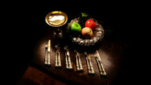 Load image into Gallery viewer, Antique Victorian Solid Silver Gilt Fruit/Dessert Knives & Forks Set of Six in Queens Pattern - Aaron Hadfield 1839 - Artisan Antiques