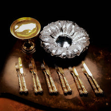 Load image into Gallery viewer, Antique Victorian Solid Silver Gilt Fruit/Dessert Knives & Forks Set of Six in Queens Pattern - Aaron Hadfield 1839 - Artisan Antiques