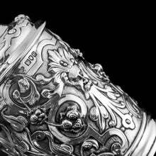 Load image into Gallery viewer, Antique Solid Sterling Silver Large Tankard with Royal Marines Officer Interest - Goldsmiths & Silversmiths Co 1900