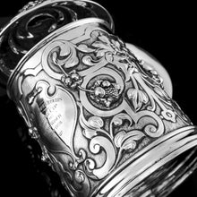 Load image into Gallery viewer, Antique Solid Sterling Silver Large Tankard with Royal Marines Officer Interest - Goldsmiths & Silversmiths Co 1900