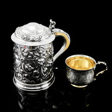 Load image into Gallery viewer, Antique Solid Sterling Silver Large Tankard with Royal Marines Officer Interest - Goldsmiths & Silversmiths Co 1900