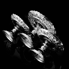 Load image into Gallery viewer, Magnificent Large Antique Victorian Set of Three Comport/Tazza Suites with Fine Chased Engravings - Martin Hall & Co 1890 - Artisan Antiques