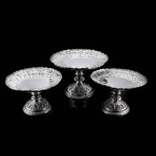 Load image into Gallery viewer, Magnificent Large Antique Victorian Set of Three Comport/Tazza Suites with Fine Chased Engravings - Martin Hall & Co 1890 - Artisan Antiques