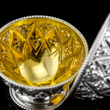 Load image into Gallery viewer, Antique Solid Silver Salt Cellars, Unique Abercorn Pattern - Robert Hennell 1870