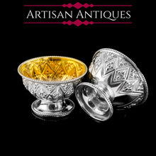 Load image into Gallery viewer, Antique Solid Silver Salt Cellars, Unique Abercorn Pattern - Robert Hennell 1870