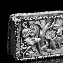 Load image into Gallery viewer, Rare Antique Georgian Solid Silver Vinaigrette Figural Scene with Animals & Harp "Orpheus Enchanting Animals"- Joseph Taylor 1827 - Artisan Antiques