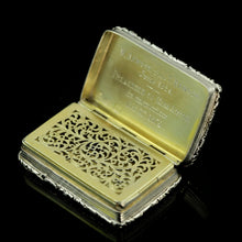 Load image into Gallery viewer, Rare Antique Georgian Solid Silver Vinaigrette Figural Scene with Animals & Harp "Orpheus Enchanting Animals"- Joseph Taylor 1827 - Artisan Antiques