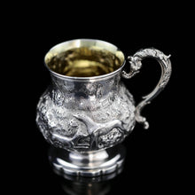 Load image into Gallery viewer, Antique Georgian Solid Sterling Silver Mug/Cup/Tankard with Embossed Dog/Rabbit Scene - Charles Price 1828 - Artisan Antiques