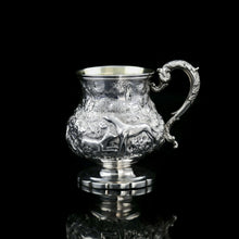 Load image into Gallery viewer, Antique Georgian Solid Sterling Silver Mug/Cup/Tankard with Embossed Dog/Rabbit Scene - Charles Price 1828 - Artisan Antiques