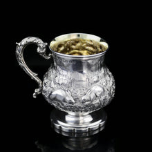 Load image into Gallery viewer, Antique Georgian Solid Sterling Silver Mug/Cup/Tankard with Embossed Dog/Rabbit Scene - Charles Price 1828 - Artisan Antiques