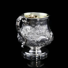 Load image into Gallery viewer, Antique Georgian Solid Sterling Silver Mug/Cup/Tankard with Embossed Dog/Rabbit Scene - Charles Price 1828 - Artisan Antiques