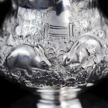 Load image into Gallery viewer, Antique Georgian Solid Sterling Silver Mug/Cup/Tankard with Embossed Dog/Rabbit Scene - Charles Price 1828 - Artisan Antiques